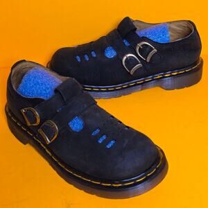 Vintage 90s Dr Martens 8185 Mary Janes MIE England US7 Black Suede Double Buckle